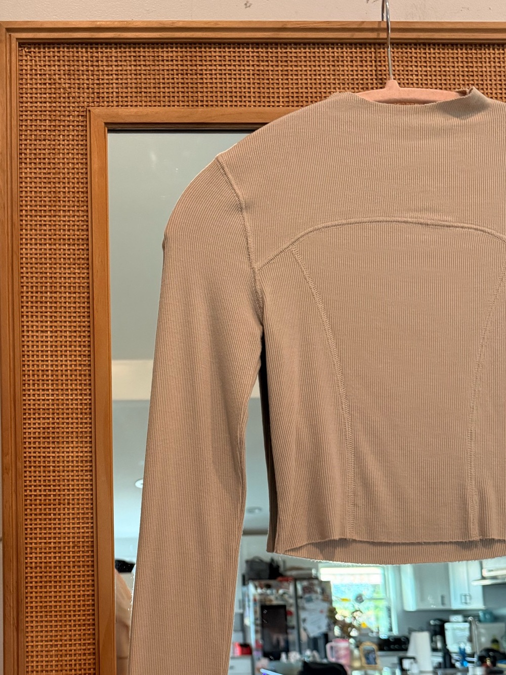 Joah Brown Stitch Mock Neck Long Sleeve Top Dune Flex Rib XS/S - Picture 3 of 10
